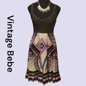 BEBE Retro Multiy Colored Silk Dress. Size Medium